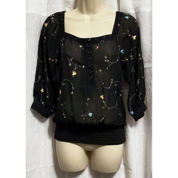 Romy Black Sheer Wildflower Blouse size XS/S - Picture 2 of 11
